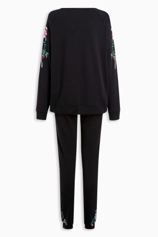 Black Embroidered Legging Pyjamas